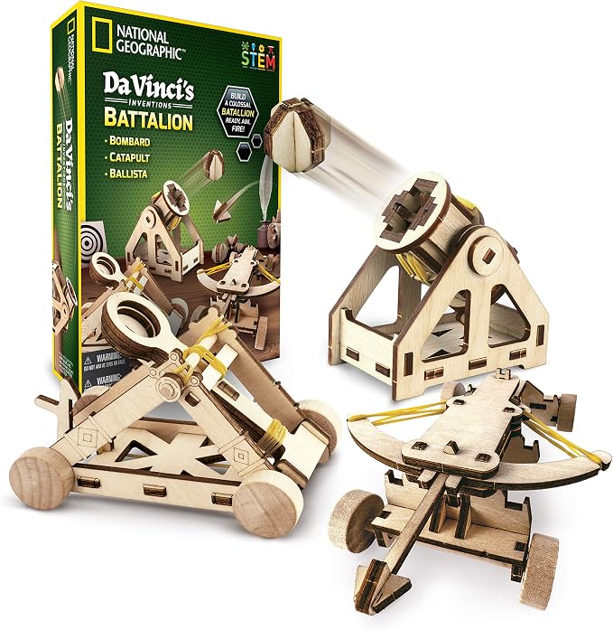 National Geographic Da Vinci Catapult Wood Building STEM Kit for Kids | Build a Working Catapult, Wooden 3D Puzzle, Engineering Model, Hands-On STEM Project, Construction Toy, Birthday Gift