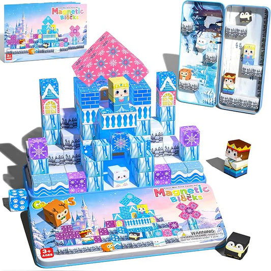 Goodtiles Mini Magnetic Blocks Travel Toys for Kids Ages 3-8 Boys Girls | Ice castle. PP plastic, 40PCS, for gift