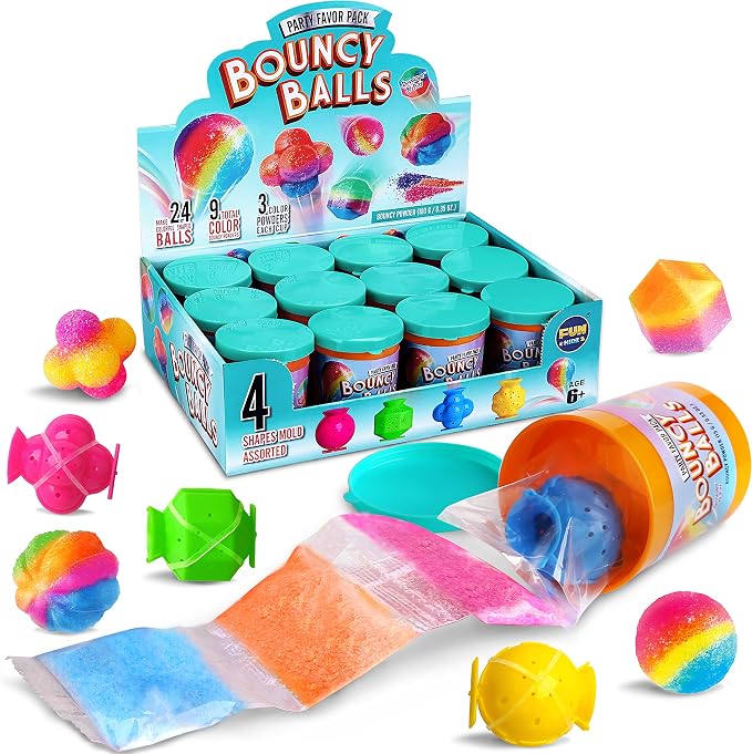 Party Favors Bouncy Ball Kit for Kids, FunKidz Make Colorful Magic Bouncing Ball Individual Pack 12 Bottles Making Bouncy Balls Activities Kits for Boys and Girls Ages 6+