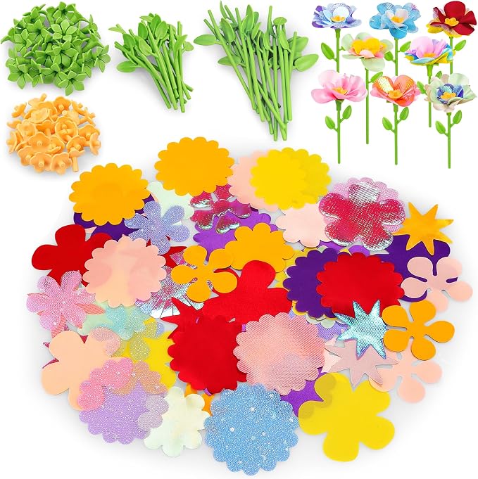 Toyly DIY Fabric Flower Bouquet Craft Accessories Parts | Accessories set incl colorful flower pieces, long flower branches, short flower branches