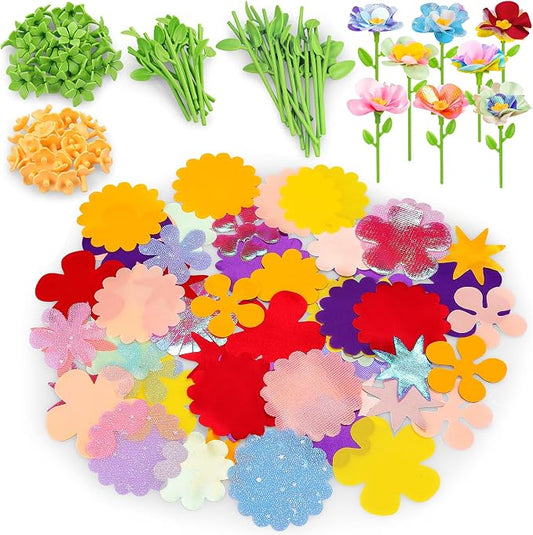 Toyly DIY Fabric Flower Bouquet Craft Accessories Parts | Accessories set incl colorful flower pieces, long flower branches, short flower branches