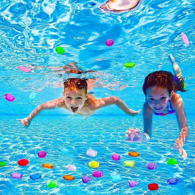 150 Pcs Pool Diving Gems Toys Colorful Pirate Treasure Jewels | Fake Acrylic Gems, Plastic Diamonds Gemstones with a Burlap Bag, Vase Filler, Summer Beach Toys, Pirate Party Favors Decor