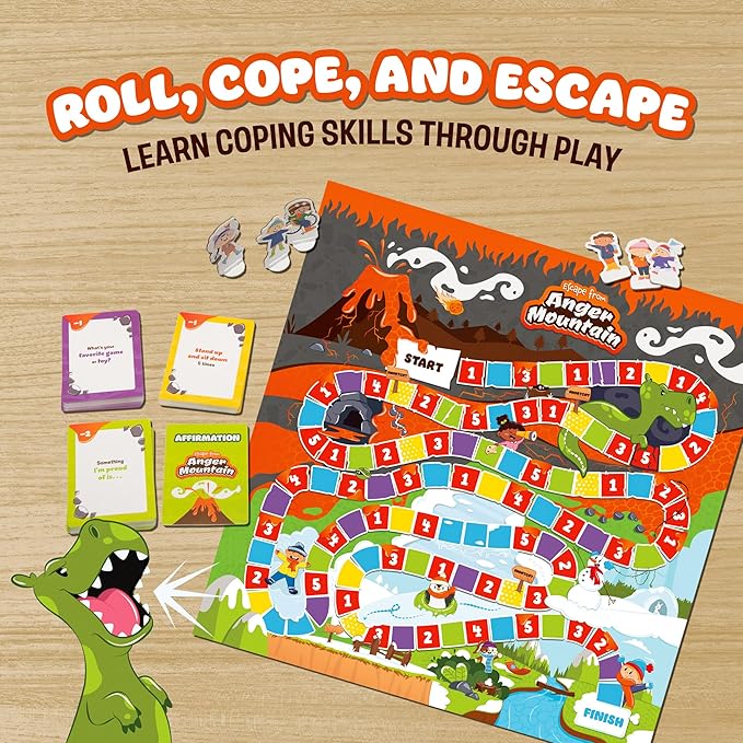 ThinkPsych Escape from Anger Mountain Board Game | Anger Management Game for Kids Ages 6+ | Coping Skills and Emotional Regulation | Therapy Game for Kids | 2-8 Players