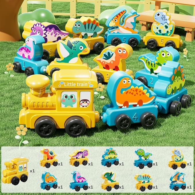 JUKUDAHU Magnetism Toys Dinosaur Train Set for Toddlers 3 4 Years Old | Dinosaur Toys for Kids, Color Sorting Toy, Preschool Educational Learning Activities, Birthday Gifts for Boys Girls