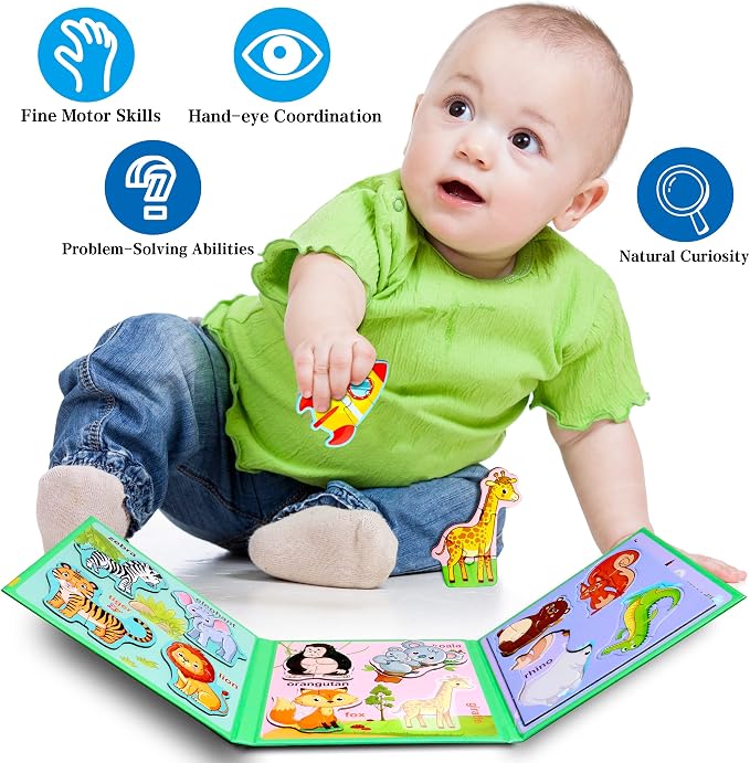 Magnetic Puzzles for Kids Ages 3-5, Travel Toddler Animal Puzzle Toy | Refrigerator Magnet Game for Ages 4-6, Learning & Birthday Gift for Boys, Car Airplane Road Trip Quiet-Time Activity Toys