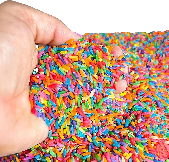 Rainbow Rice Sensory Bin Filler for Sensory Play 2 LB (4 Cups) - Non-Toxic | Taste-Safe Colored Rice for Sensory Tables - DIY Montessori Activities for Kids - All-Natural Chemical-Free Educational Play