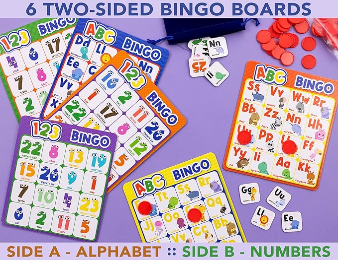 Party Hearty ABC & 123 Bingo Game for Kindergarten & Preschool - Animals | Animal Edition, Alphabet and Number, Preschool Kids Learn to Read, Ages 4 and Up