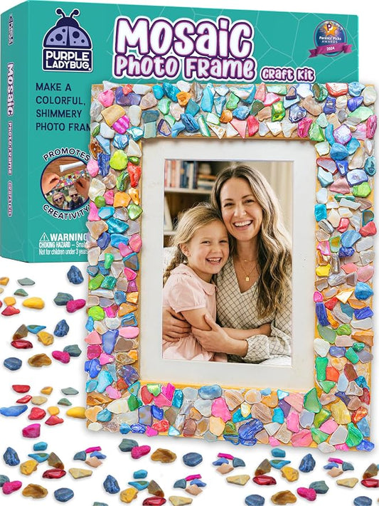Mother of Pearl DIY Mosaic Photo Frame Craft Kit for Girls Ages 8-12 | Make-your-own Activity, Summer Projects, Tween Gift, 9 Year Old Birthday Present, Creative STEAM Activity