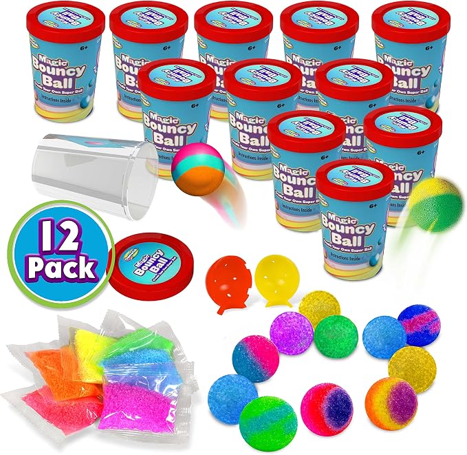 Creative Kids Make Your Own Bouncy Ball Kit - 12 Individual Packs | Make Your Own Bouncy Balls, 12 Individual Cups Perfect For Birthday Party, Gifts & STEM Events - Science Activity, Kids 6+