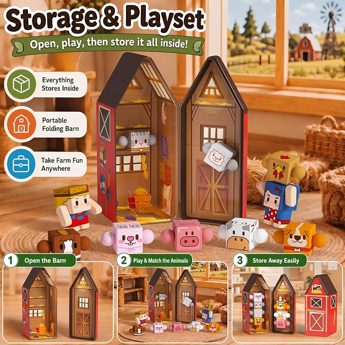 GobiDex Magnetic Travel Toys Farm Figures Set in a Portable Tin for Kids 3+ | Role Play Game, Kids Airplane Essentials, Road Trip, On-the-Go, Quiet Time, Toddler, Compatible, Poseable, Birthday Gift