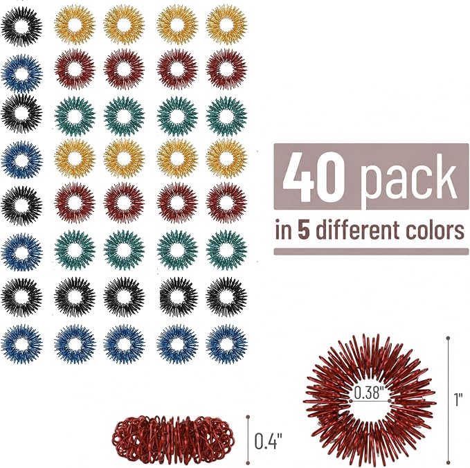 Mr. Pen- Spiky Sensory Rings, 40 Pack, Jewel Tones | Stress Relief Fidget Sensory Toys, Fidget Ring for Anxiety, Massager, Individuals with BFRB, ADHD and Attention Disorder