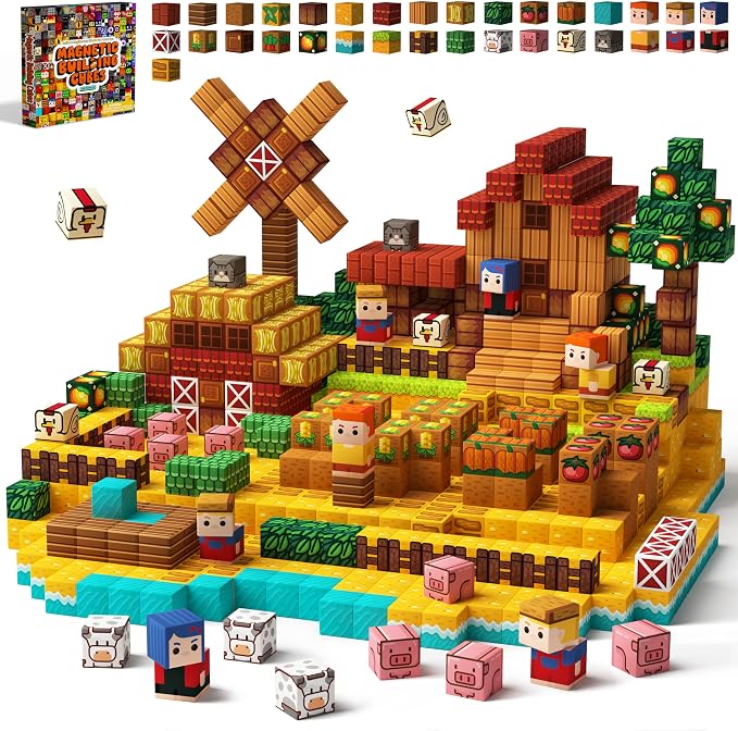 idoot 200PCS Farm Magnetic Blocks, STEM Building Toys for Kids Ages 3+ | Montessori Education for Kids, Cultivate Hand-eye Coordination & Creative Thinking, Birthday Gifts for Boys and Girls