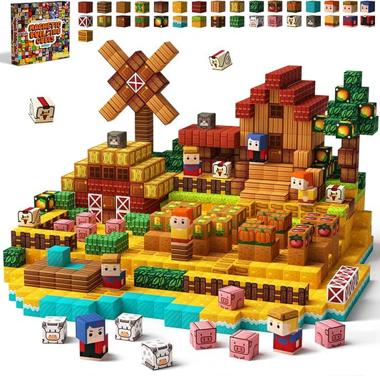 idoot 200PCS Farm Magnetic Blocks, STEM Building Toys for Kids Ages 3+ | Montessori Education for Kids, Cultivate Hand-eye Coordination & Creative Thinking, Birthday Gifts for Boys and Girls