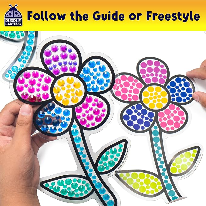 SunGemmers Suncatcher Kit for Kids, Mess-Free Crafts for Kids Ages 4-8 | 5 Designs, Hundreds of Peel & Stick Colorful Gems, Hand-Eye Coordination, Screen-Free Activity, 5 Year Old Girl Birthday Gift