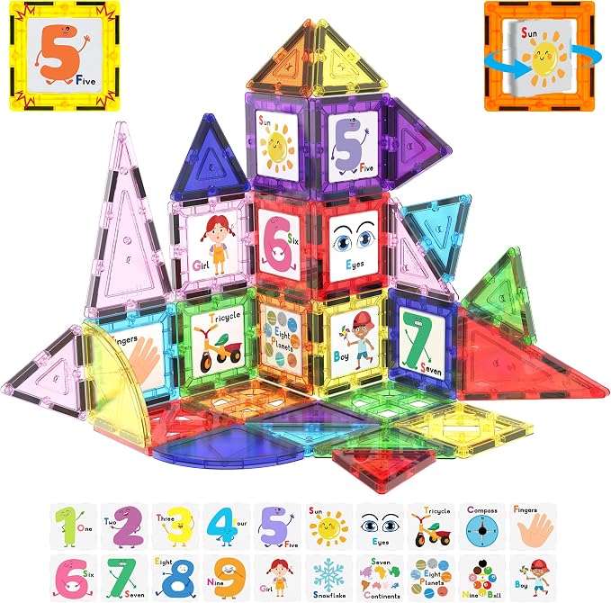PicassoTiles Magnetic Building Blocks with Tiles and Click-in Educational Graphic Arts Magnet Construction Toy Set STEM Learning Playset Child Brain Development Stacking Playboard