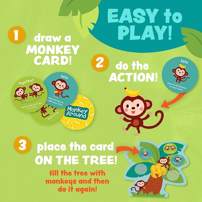 Peaceable Kingdom Monkey Around First Game for Toddlers Interactive play with Parent Ages 2+ | Active first game for toddlers—wiggle, hug and hop through 40 movement cards with a grown-up. Cooperative play, ages 2+