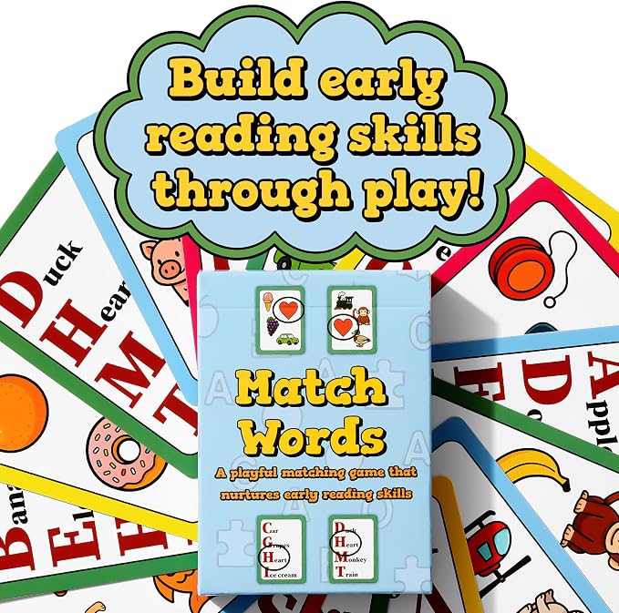Montessori-Inspired Reading Matching Game for Ages 4-6 | Match Words Preschool & Kindergarten Early Reading Games | Letter & Word Recognition | Picture & Word Matching 1-4 Players