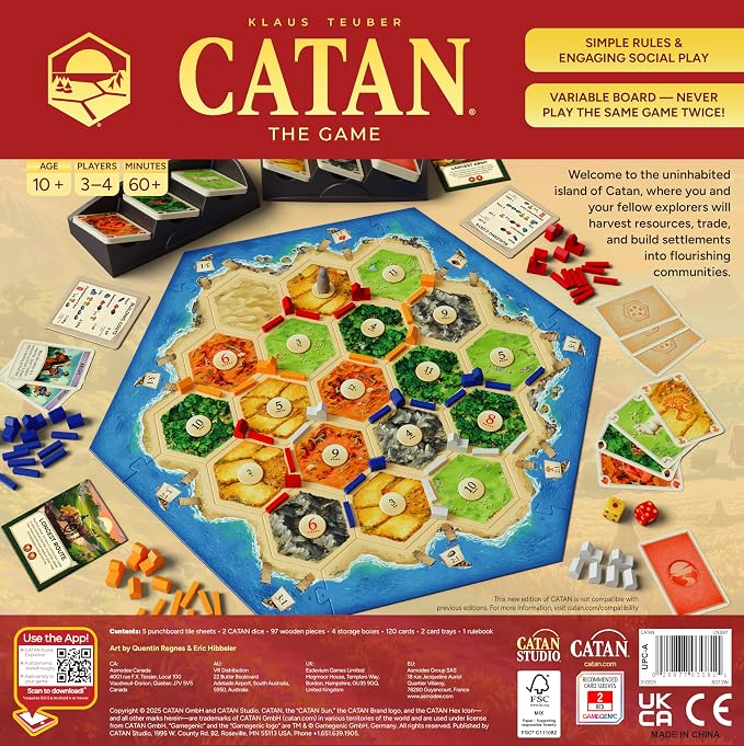 CATAN Board Game (6th Edition) Trade, Build & Settle in the Classic Strategy Game for Family, Kids & Adults, Ages 10+, 3-4 Players, 60-90 Min Playtime | Trade, Build & Settle in the Classic Strategy Game for Family, Kids & Adults, Ages 10+, 3-4 Players...