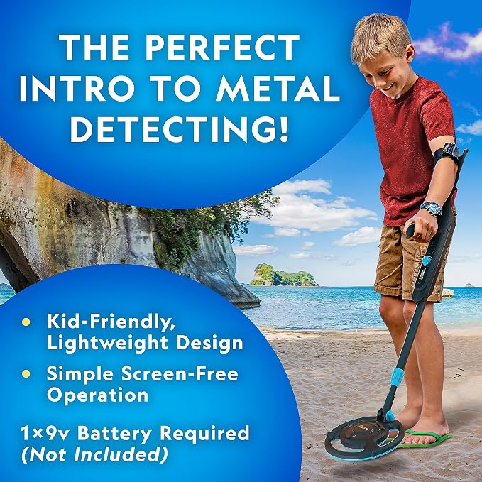 National Geographic Starter Metal Detector Kit for Kids Ages 8-12 | 7.4-Inch Waterproof Coil, Adjustable Design, Trowel Included, Lightweight Detector, Beach Treasure Hunting, Birthday Gift