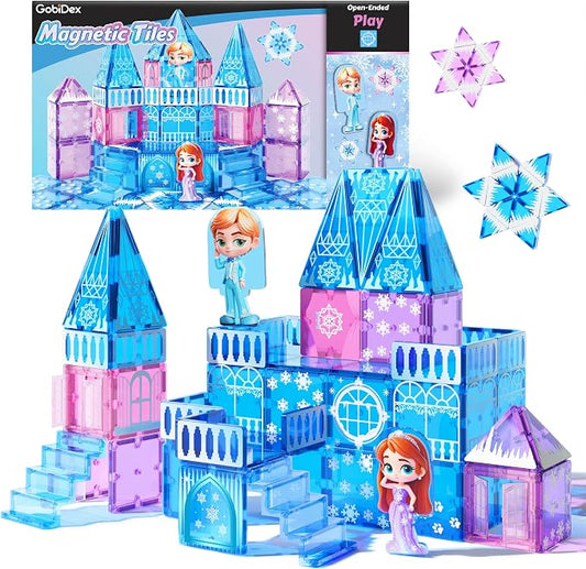 GobiDex Magnetic Building Blocks Princess Castle with 2 Dolls & Stairs | Princess Magnetic Tiles Building Toys for 3-8 Year Old Girls & Boys, 3 4 5 6 Year Old Girl Birthday Gifts, Creative STEM Toys