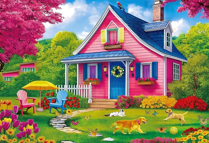 300 Piece Puzzles for Adults Kids - Jigsaw Puzzle - The Pink Courtyard House