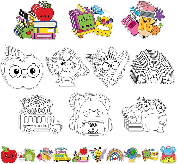 Back to School Coloring Arts Crafts Kits - 30Pcs Color Your Own First Day of School Magnets for Kids DIY School Bus Coloring Magnet for New School Year Party Fridge Refrigerator School Activity Decors