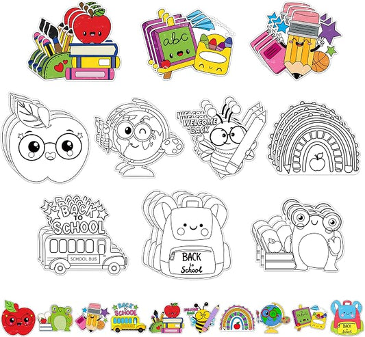 Back to School Coloring Arts Crafts Kits - 30Pcs Color Your Own First Day of School Magnets for Kids DIY School Bus Coloring Magnet for New School Year Party Fridge Refrigerator School Activity Decors