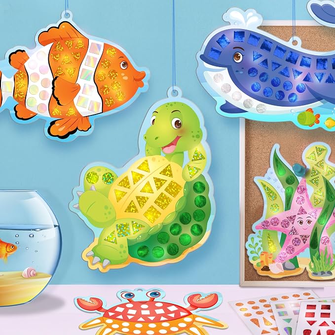 Imagimake Mirror Mosaic - Ocean, 10 Templates, 950+ Stickers | Mess-Free Craft Activity, Screen-Free Creative Art Kit for Kids, Birthday Gift for Boys & Girls Ages 3,4,5,6,7 Years Old