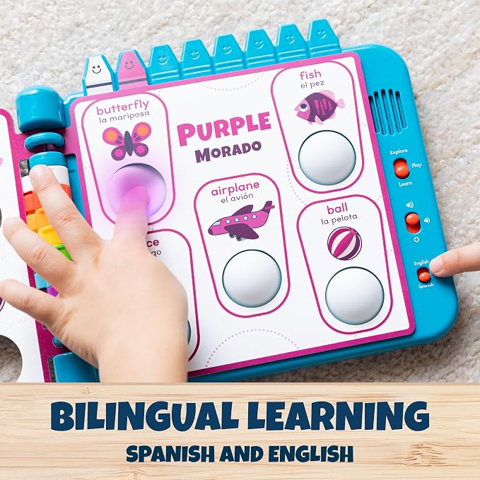 Chuckle & Roar Pop It Book, Colors, English & Spanish, Quiet Mode, 1–4+ | English & Spanish Color Toddler Learning Toys, Quiet Mode Option, Sturdy Plastic Sensory Toys, Busy Book for Toddlers 1-3