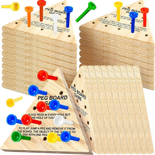 Zhanmai 50 Sets Wooden Triangle Peg Travel Game, Multi-Color Peg