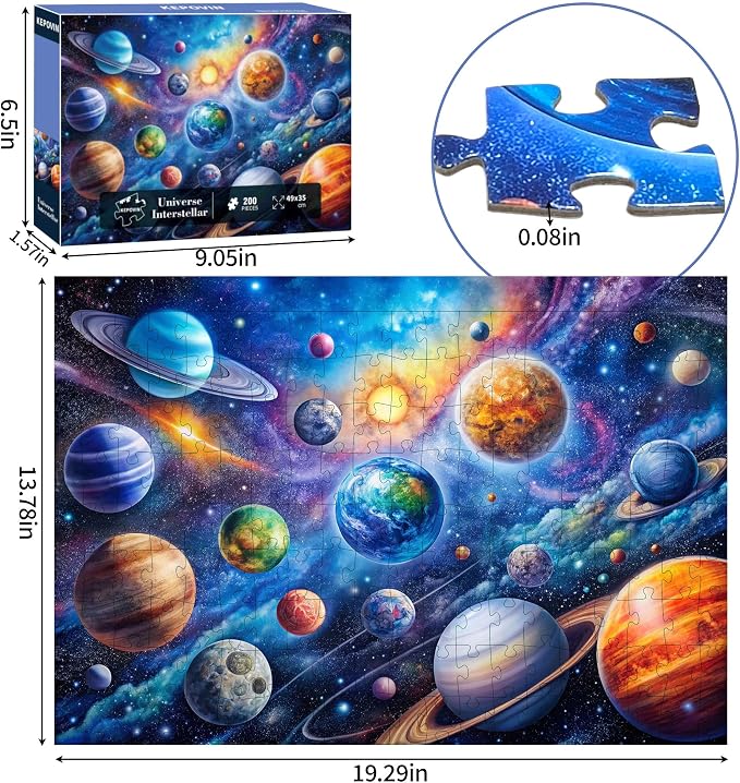 Puzzles for Kids Ages 6-8 8-10 Year Old, Solar System Planets 200 Pieces | Jigsaw Puzzles for Kids Ages 10-12, Learning Educational Toys for Boys and Girls Ages 6 7 8 9 10 11 12 Year Old