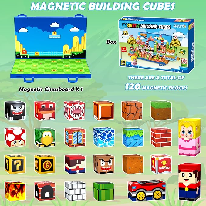 120PCS Magnetic Blocks, Magnetic Building Blocks Cubes, STEM Toy for Kid | 3D Sensory STEM Toy, Magnetic Tile with Magnetic Board for Easy Storage, Ideal Birthday Christmas Gift for Kids Aged 3 4 5-10