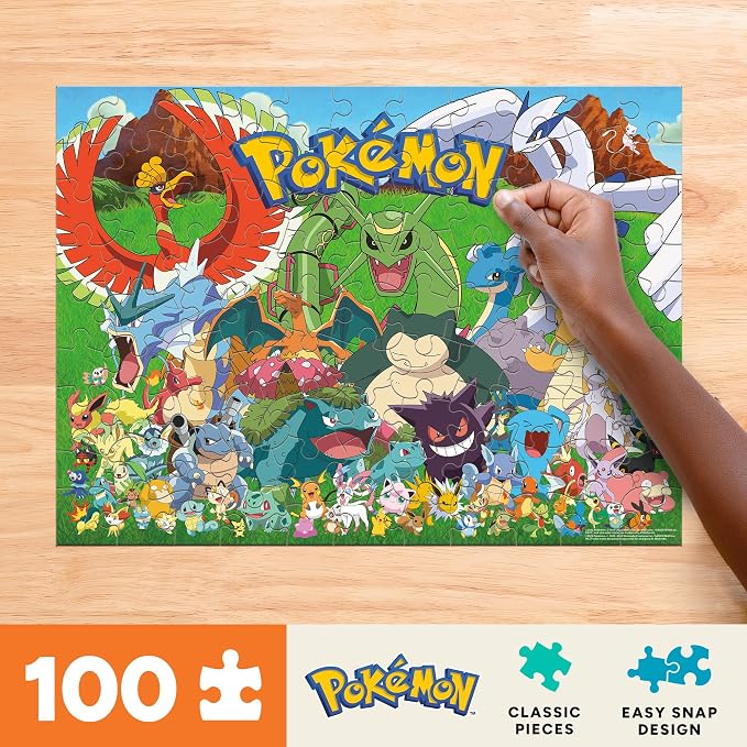 Buffalo Games - Pokémon Fan Favorites - 100 Piece Puzzle for Kids Ages 6-8 | Official Pokemon Licensed, Recycled Board, Finished Size 15 in x 11 in15 in x 11 in, Includes Poster, Giftable