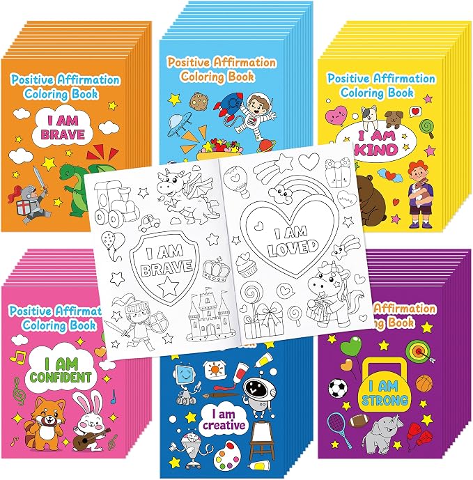 Dvbonike 24Pcs Positive Affirmation Coloring Books Motivational DIY Pages | Color-in Drawing Booklet, Promote Confidence Activity, Stress Relieving, Party Favor, School Supplies, Classroom Reward, Gift