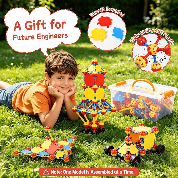 160 Pcs STEM Building Toys for Kids,Educational Engineering Blocks Kits for 4 5 6 7 8+ Year Old Boys & Girls with Storge Box,Learning Toys Sets & Birthday Gift for Toddlers