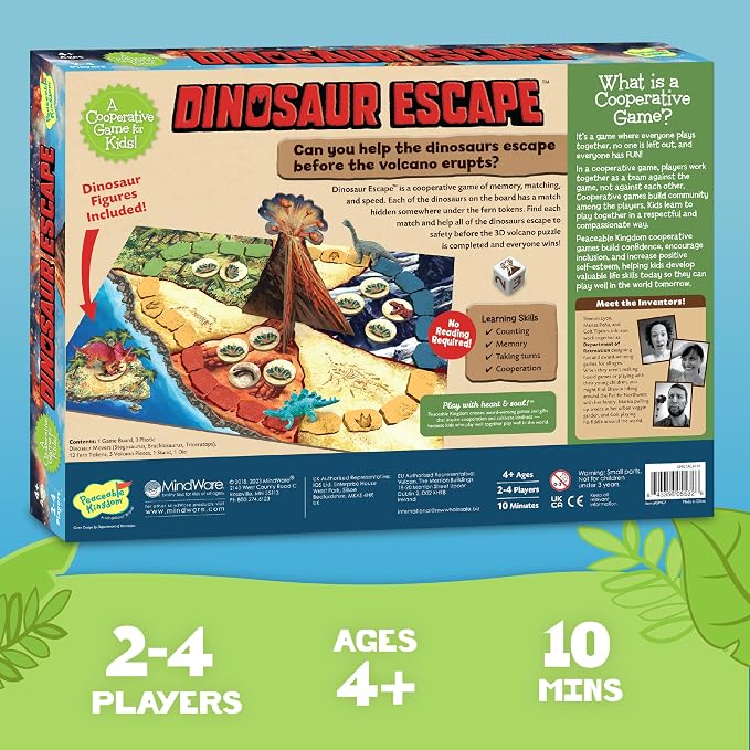 Peaceable Kingdom Dinosaur Escape Cooperative Memory Game of Logic and Luck for 2 to 4 Kids Ages 4+