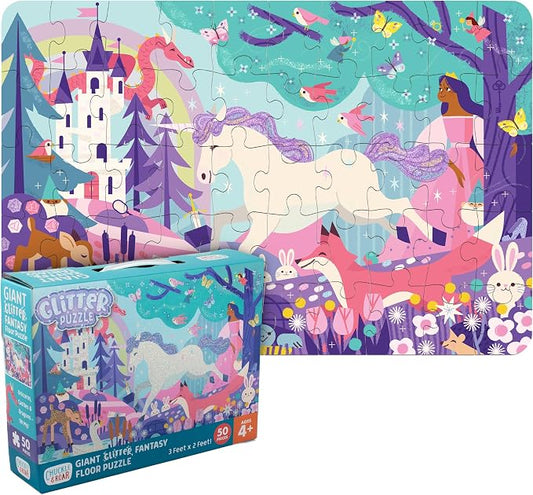 Chuckle & Roar - 50 Large Piece Fantasy Jigsaw Puzzle for Kids Ages 4-8 | Glitter Accents, Large Pieces, 3ft x 2ft giant format, Educational, Giftable