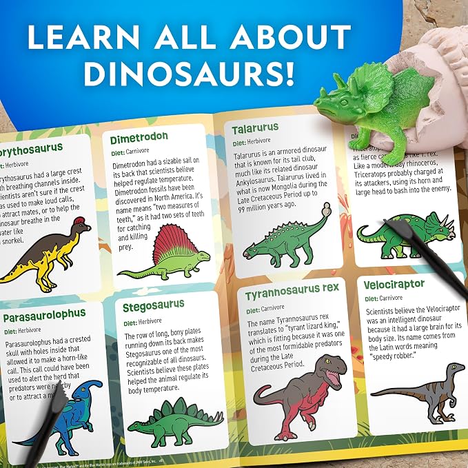 National Geographic Dinosaur Dig Kit with 12 Dino Eggs for Kids | 12 Dino-Shaped Dig Bricks, Dinosaur Figures Inside, Excavation Tools, Party Activity, Fossil Discovery, Birthday Gift