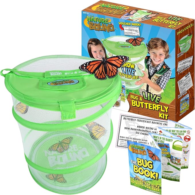 Nature Bound Butterfly Growing Kit - Live Caterpillar to Butterfly Project for Kids - Includes Voucher for Caterpillars, Green Pop-Up Enclosure, and STEM Learning Guide (Original Design)