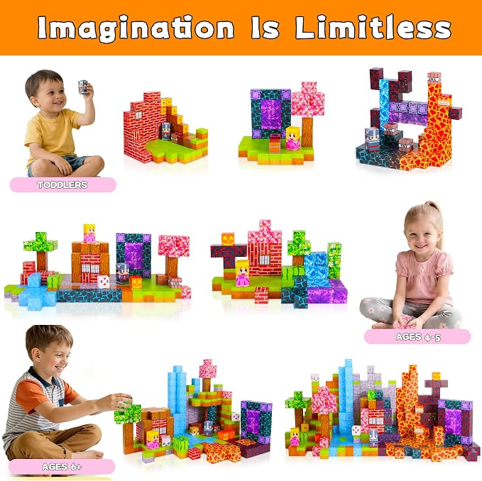 150PCS Magnetic Building Blocks for Kids Ages 3-8, 0.8in STEM Magnetic Cubes, Montessori Construction Toys for Boys Girls, Creative Educational Building Set, Birthday