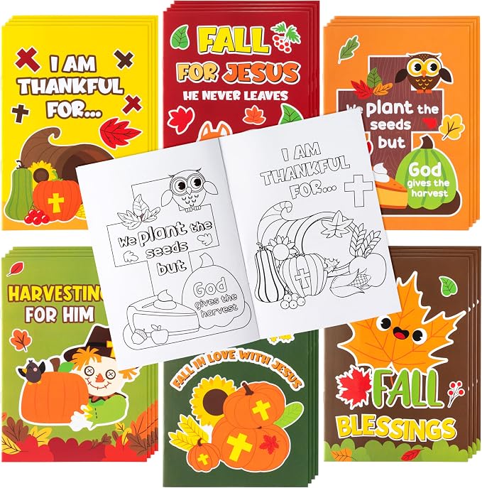 24Pcs Fall Religious Coloring Books Bible DIY Color-in Pages | Drawing Booklet Bulk, Autumn Party Favor, Christian Activity, Sunday School Supplies, Classroom Rewards, Thanksgiving Gift