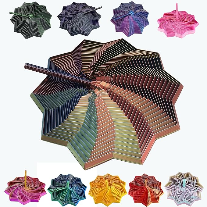 3D Printed Expanded Sensory Fidget Star - 2025 Sensory Fidget Star with Handle, Multi-Colored Whirling Spiral 3D Fidget Toy, Multiple Ways to Play for Adult Relieving Stress (Colorful A,4.3in)
