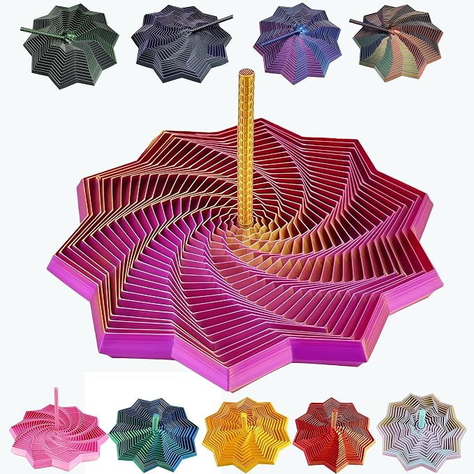 3D Printed Expanded Sensory Fidget Star - 2025 Sensory Fidget Star with Handle, Multi-Colored Whirling Spiral 3D Fidget Toy, Multiple Ways to Play for Adult Relieving Stress (Purple Gold,4.3in)