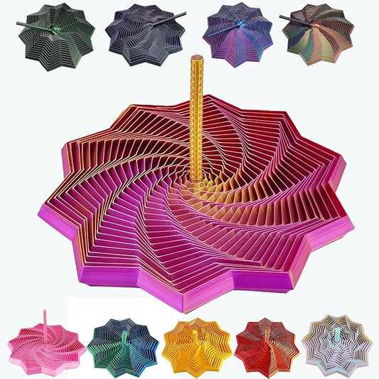 3D Printed Expanded Sensory Fidget Star - 2025 Sensory Fidget Star with Handle, Multi-Colored Whirling Spiral 3D Fidget Toy, Multiple Ways to Play for Adult Relieving Stress (Purple Gold,4.3in)