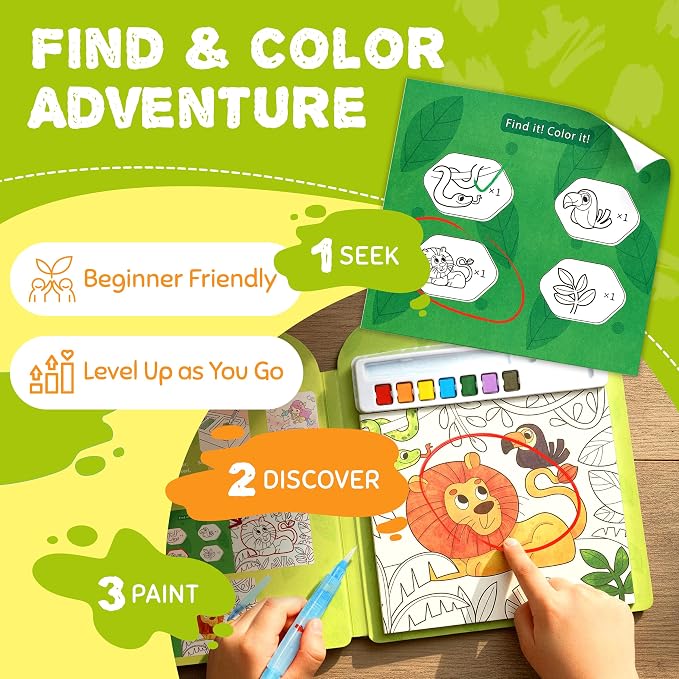 JoyCat Find & Color Paint with Water Coloring Books for Toddlers | Seek and Find Learning Activity, Animal No Mess Arts & Crafts Kids Toys Ages 3-5 & 4-8, Birthday Gifts for Boys & Girls