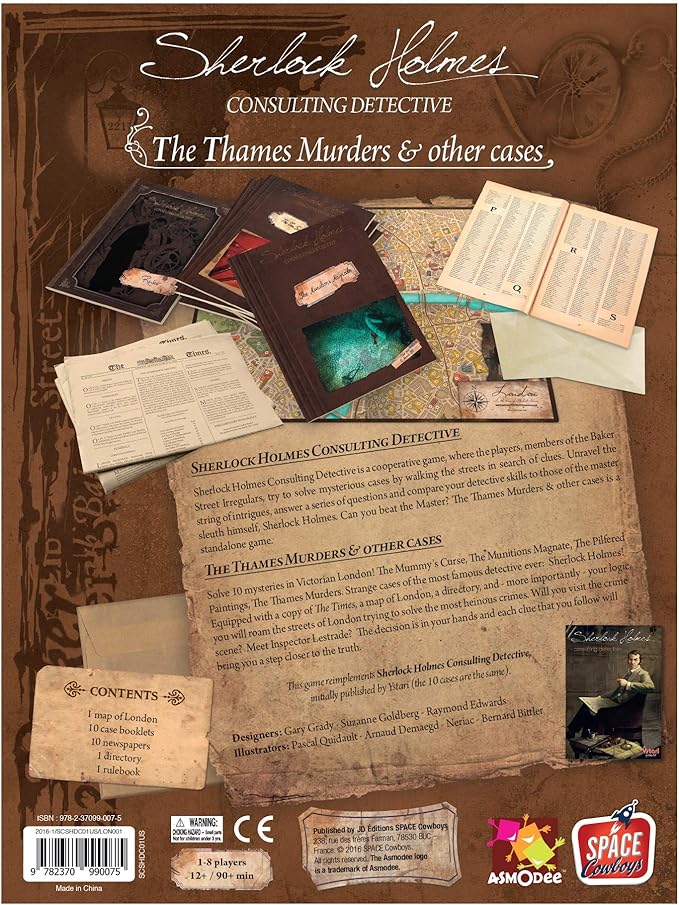 Asmodee Sherlock Holmes Consulting Detective - The Thames Murders & Other Cases Board Game - Captivating Mystery Game for Kids & Adults, Ages 14+, 1-8 Players, 90 Min Playtime