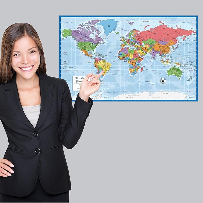 3 Pack - World & USA Map Poster Set + Periodic Table of the Elements Chart for Kids (LAMINATED, 18" x 29")