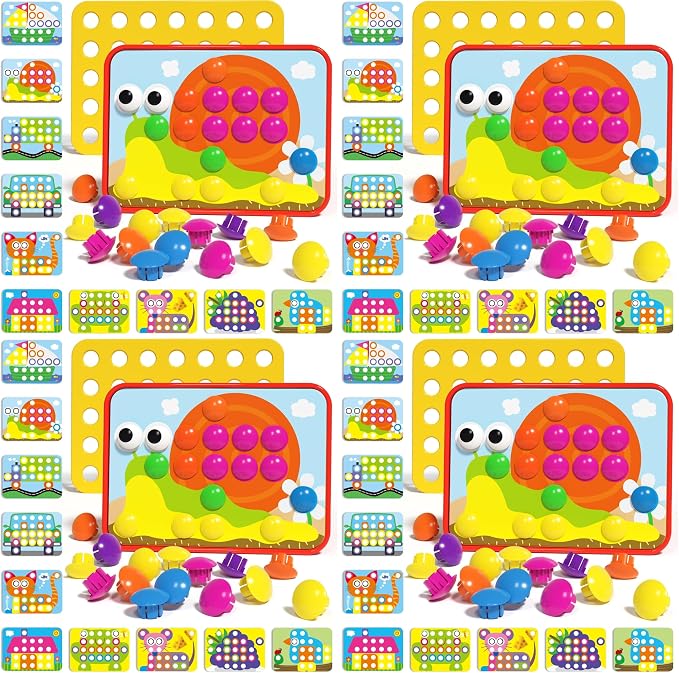 AMOSTING Button Art Toy – Educational Color Matching Mosaic Pegboard Sensory Learning Activity for Kids Age 3 4 5, Preschool Gift for Toddlers, Boys and Girls (Pack of 4)