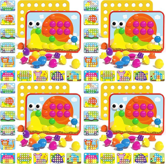 AMOSTING Button Art Toy – Educational Color Matching Mosaic Pegboard Sensory Learning Activity for Kids Age 3 4 5, Preschool Gift for Toddlers, Boys and Girls (Pack of 4)
