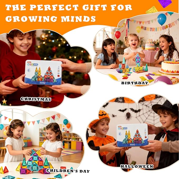 Mini Magnetic Tiles for Kids 43PCS Magnet Tiles Building Travel Toys for Toddlers Magnetiles with Case & Cars STEM Magnets Construction Tile Toy Set Ages 3-6 Boys Girls